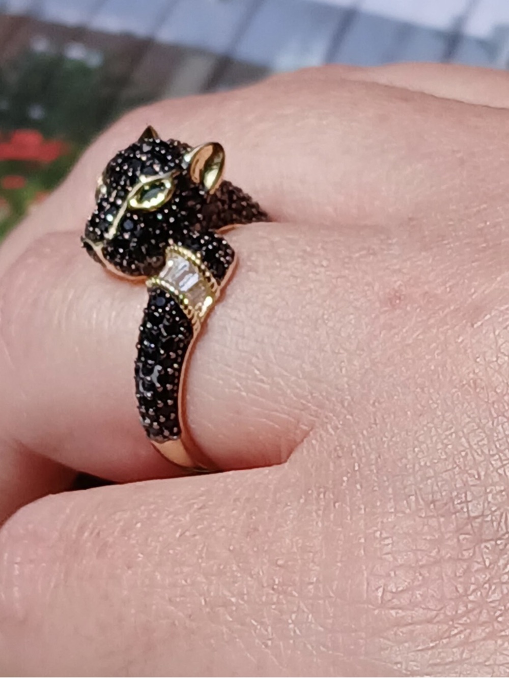 Rachel Zoe black panther Onyx & CZ 18K gold plated silver 925 wrap-around ring - Picture 9 of 11